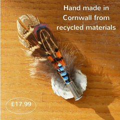 natural pheasant feather and antler brooch