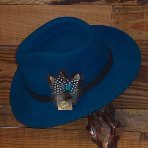 Teal Fedora Hat with Leather Band. Unisex, Crushable.