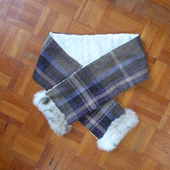 tweed scarf with fur trim