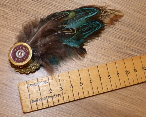 Turquoise Blue Brooch/Hatpin  made with Pheasant  Feathers.