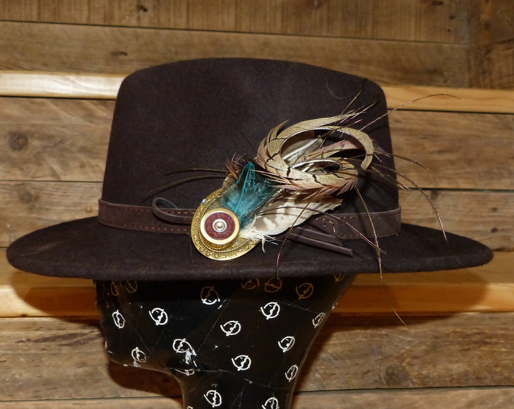 Long Fancy Feather Hat Pin - Peacock Teal Black